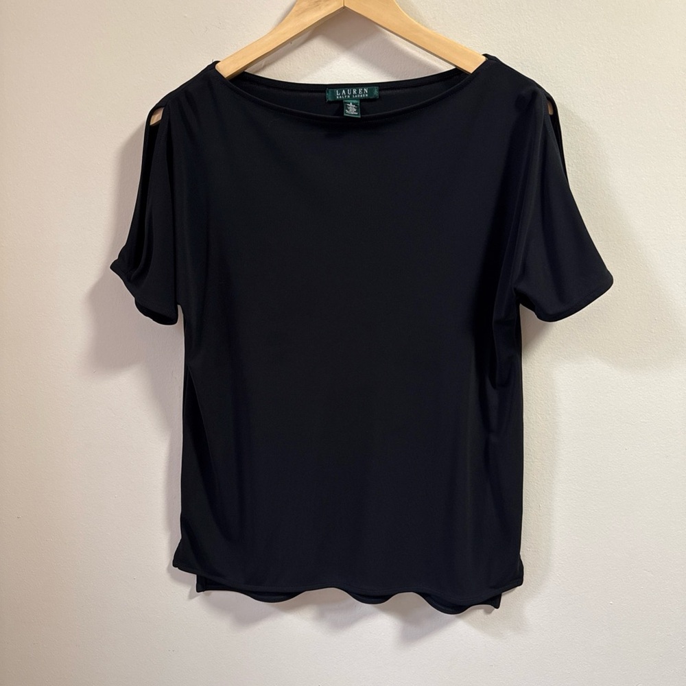 Lauren Ralph Lauren Black Short-Sleeve Cold-Shoulder Blouse Top Size Small Boat - Picture 3 of 8